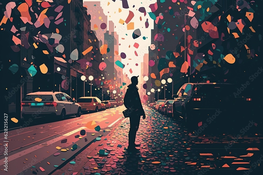 A person walking down a street next to a tall building A person walking down a street next to a tall building