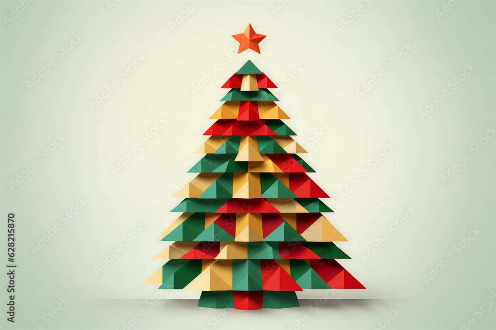 Geometric Triangle Christmas Tree Card, Generative AI Geometric Triangle Christmas Tree Card, Generative AI