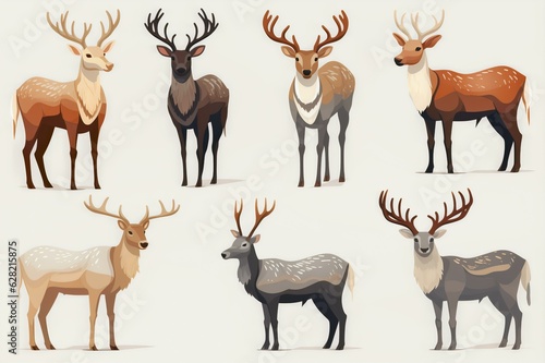 Forest Reindeer Variations in Flat Design, Generative AI