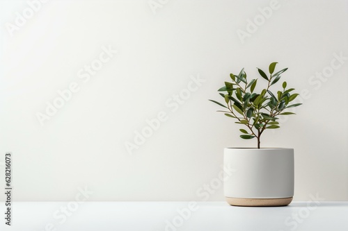 Minimalistic Plant Composition in White Pot, Generative AI © dariaren