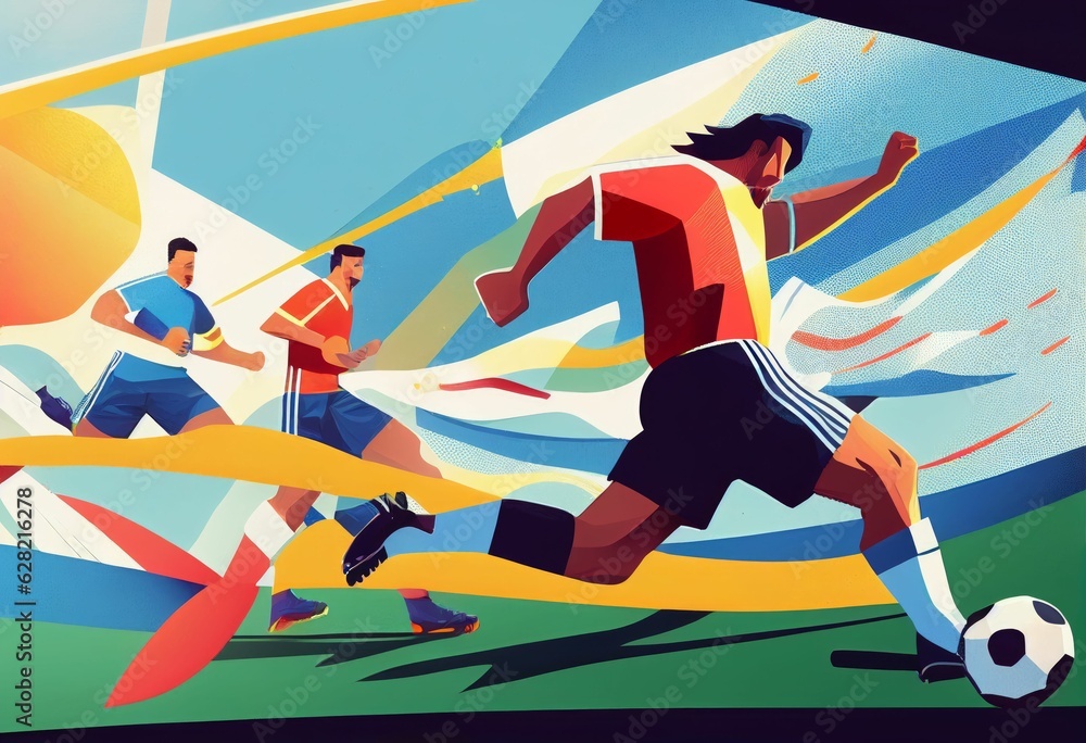 Illustration of football players are competing on the field Created with Generative AI technology.