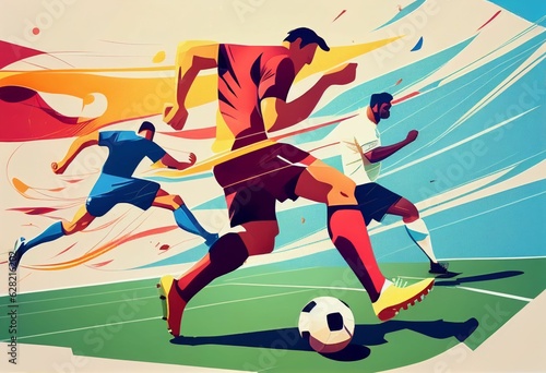 Illustration of football players are competing on the field Created with Generative AI technology.