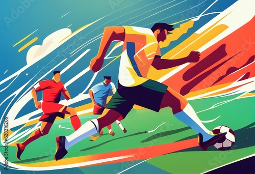 Illustration of football players are competing on the field Created with Generative AI technology.
