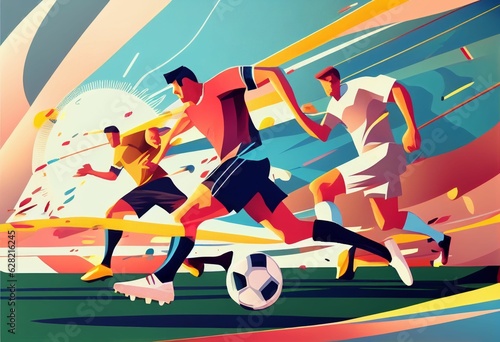 Illustration of football players are competing on the field Created with Generative AI technology.