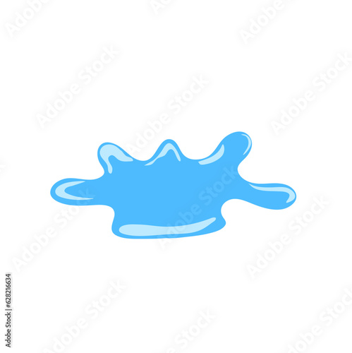 Cartoon blue dripping water drops, splashes, sprays and tears. Liquid flow, wave, stream and puddles.