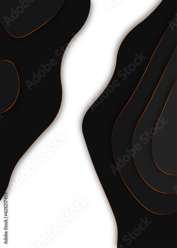 Abstract wavy black papercut style artwork on white background. Gray 3d papercut artwork - Luxury black wave and empty space for text - Abstract multi-layers 3d papercut background.