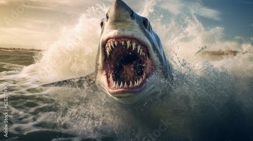 shark open mouth in the sea
