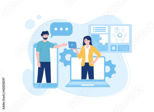 Online business communication concept flat illustration