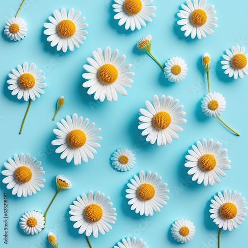 A bunch of daisies on a blue background