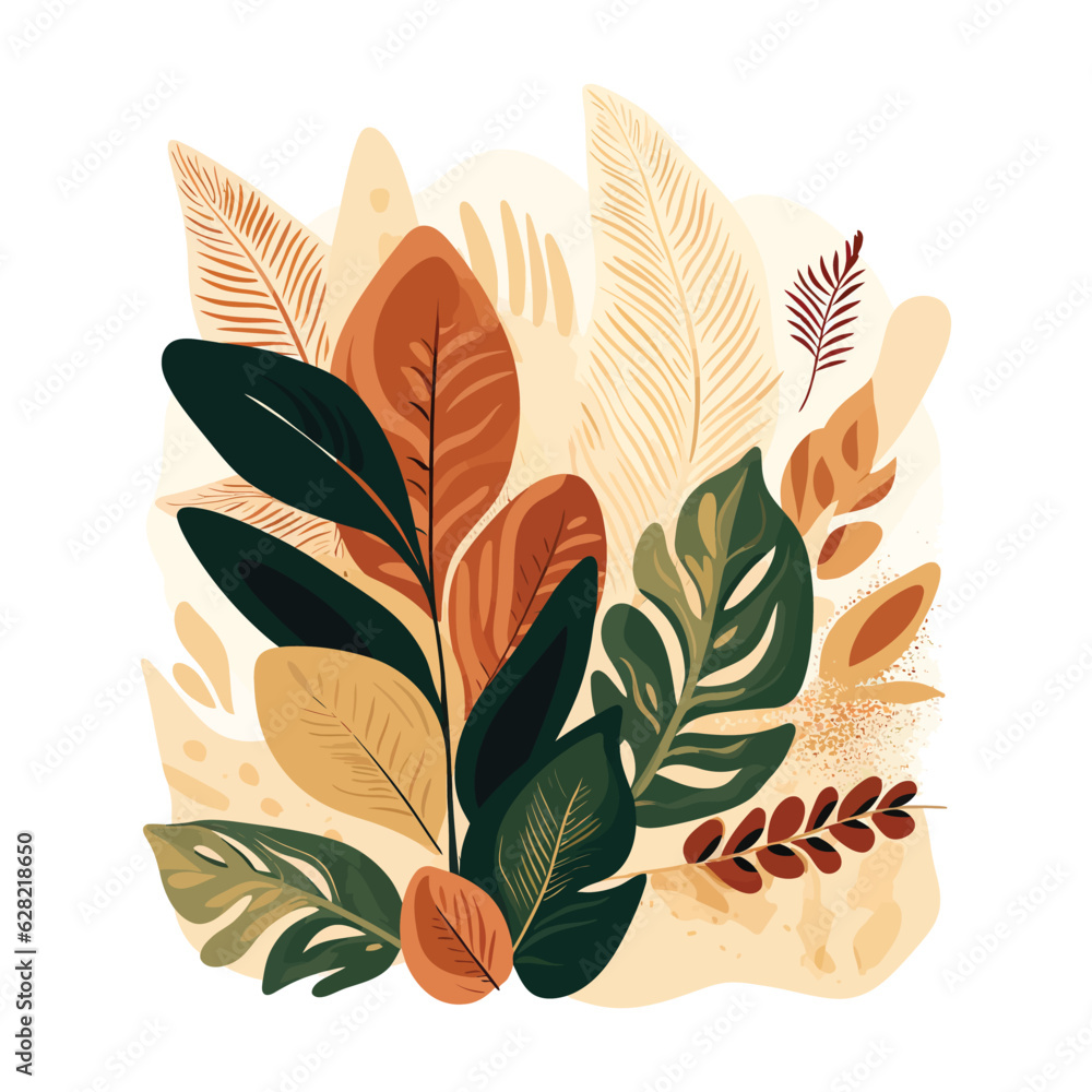 abstract foliage wall art vector background. Leaves, organic shapes ...