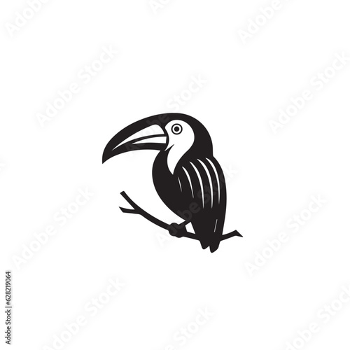 Toucan bird in cartoon doodle style. 2d cute vector illustration in logo  icon style. Black and white