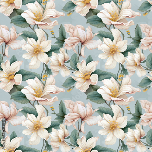 Seamless pattern with vintage pastel flowers. Floral background for cosmetics, perfume, beauty products. Can be used for greeting card, wedding invitation, craft paper, wrapping