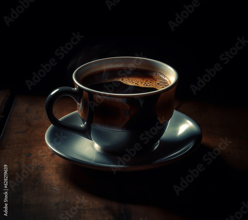 Coffee froth in a cup on a dark background. AI Generated