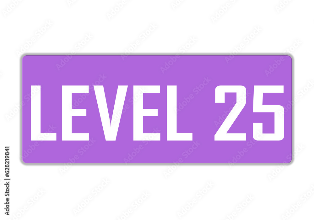 Level 25 sign in purple color isolated on white background, 3d illustration.

