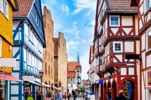 Shopping street in the old town of Fritzlar, Germany photo