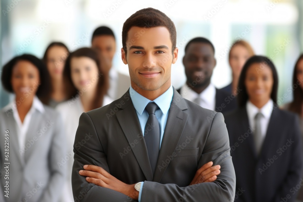 A team of fictional coworkers in an office. Diversity and inclusion group of colleagues in suits. Generative AI. A team of fictional coworkers in an office. Diversity and inclusion group of colleagues in suits. Generative AI.