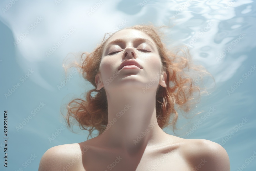 Portrait of a fictional woman with closed eyes. Calm peaceful peace of mind serene illustration. Generative AI. Portrait of a fictional woman with closed eyes. Calm peaceful peace of mind serene illustration. Generative AI.