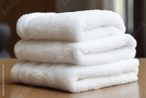 Set of fluffy clean towels available for guest use.
