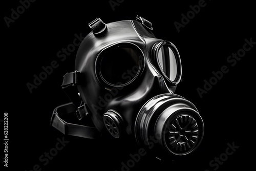 Protective gasmask isolated on black background close up. Generative AI.