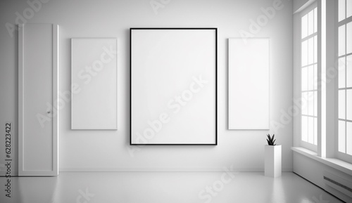 modern gallery wall white blank picture mockup no Generative Ai