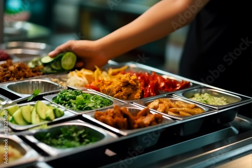Korean Meal service by stainless food tray and condiments  AI Generated