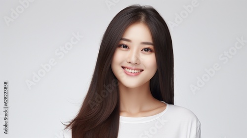 Young Asian beauty woman curly long hair with korean makeup style. Facial treatment, Cosmetology, plastic surgery