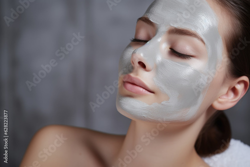 Young beautiful lady doing facial mask, relaxing