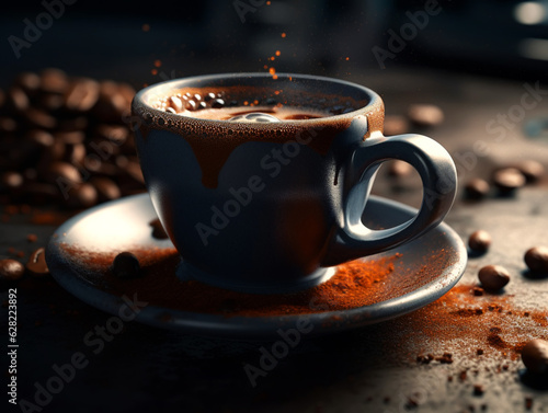 Coffee froth in a cup on a dark background. AI Generated
