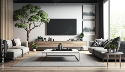 Modern living room interior background providing a hom Generative Ai