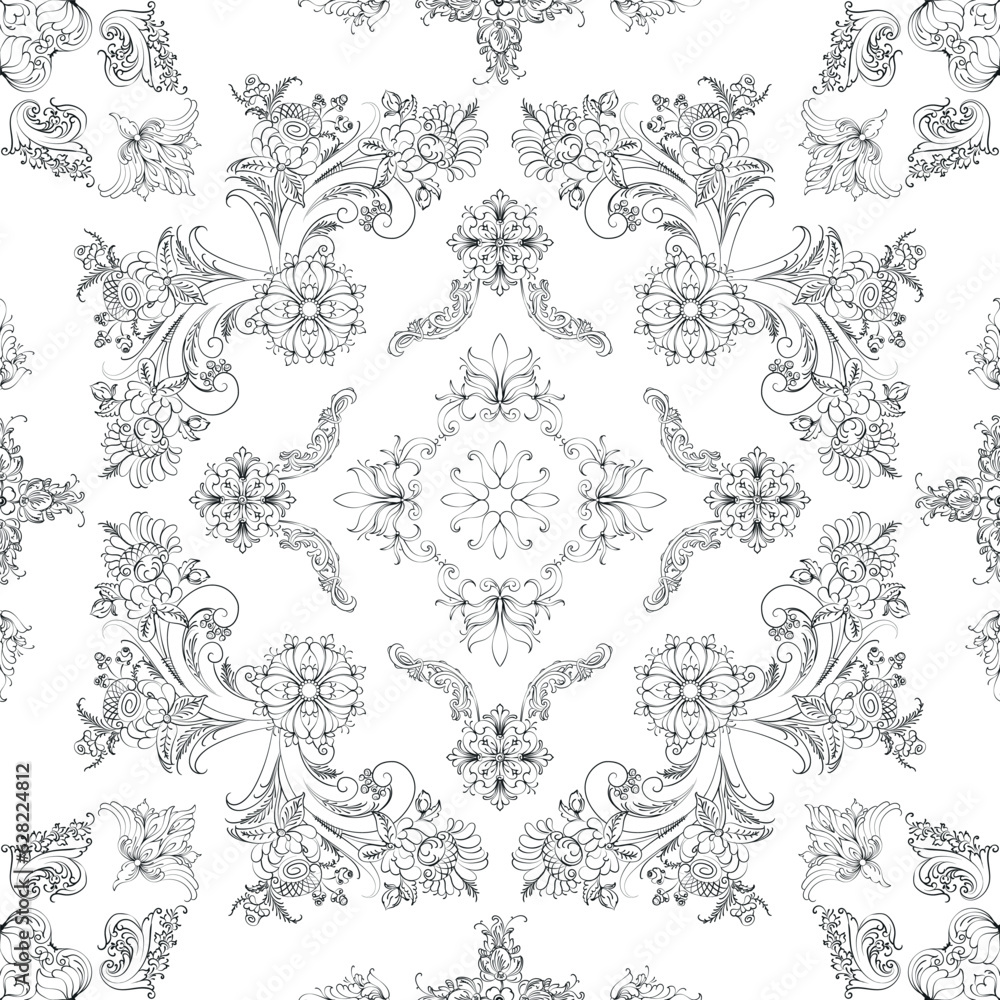 Hand drawn seamless floral pattern on a white background, vector textile template. Hand drawn seamless floral pattern on a white background, vector textile template.