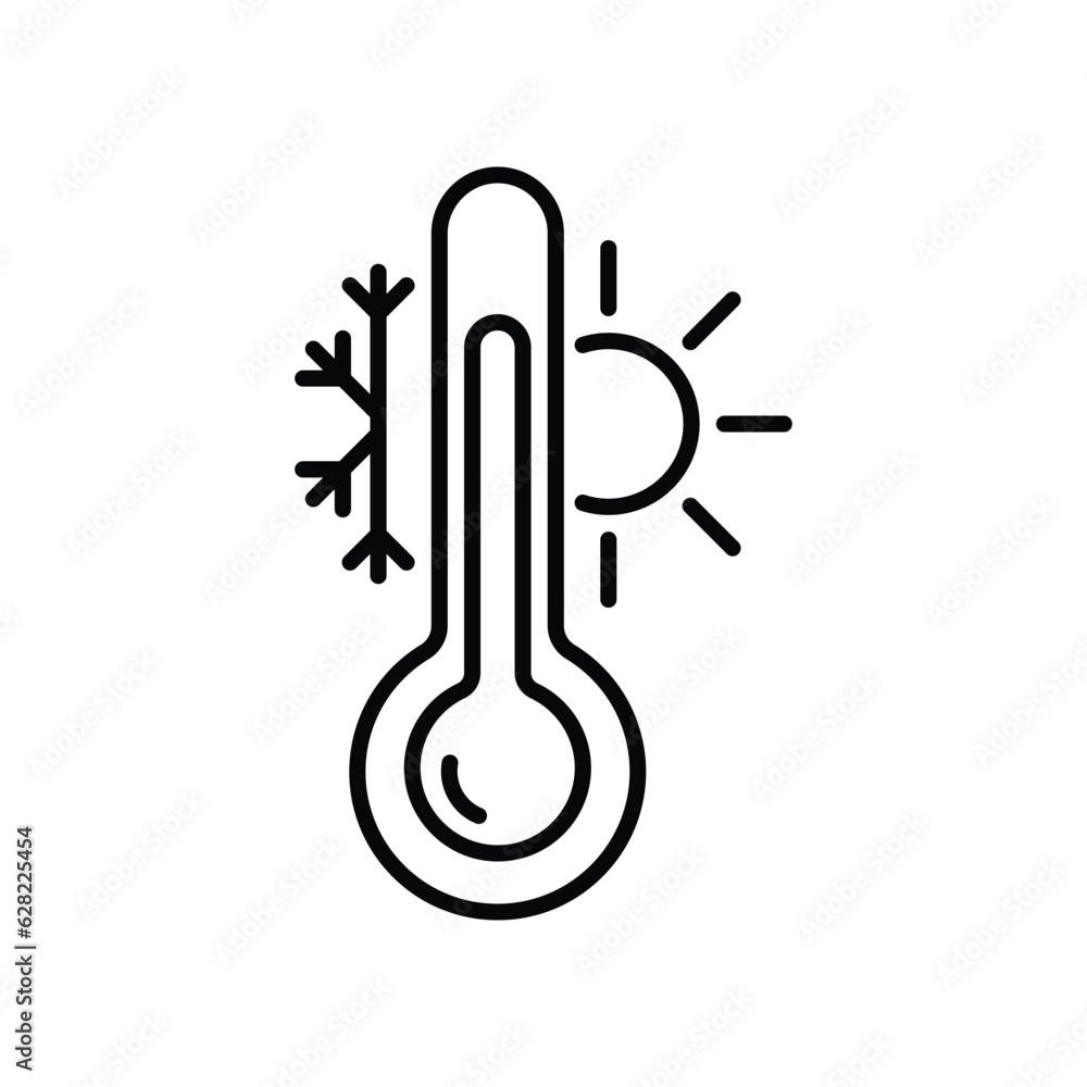 Weather temperature thermometer vector icon. filled flat sign for mobile concept and web design. Thermometer with sunny and freezy weather glyph icon. Symbol, logo illustration. Pixel perfect