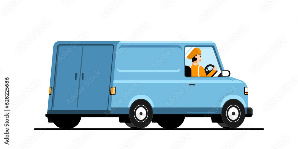 Delivery truck service with human driving on isolated background, Vector illustration. Delivery truck service with human driving on isolated background, Vector illustration.