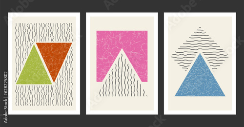 A set of hand-drawn paintings for interior design of premises. Minimalist geometry designs for prints, paintings, posters and creative ideas in an abstract style
