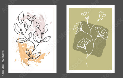 A set of hand-drawn paintings for interior design of premises. Minimalist designs for prints, paintings, posters and creative ideas