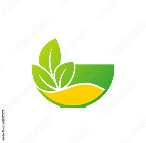 Green leaf herb traditional medic bowl logo vector image
