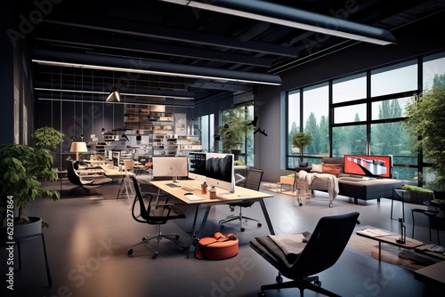 contemporary style modern business interior, open space office room, ai tools genrated image © whitehoune