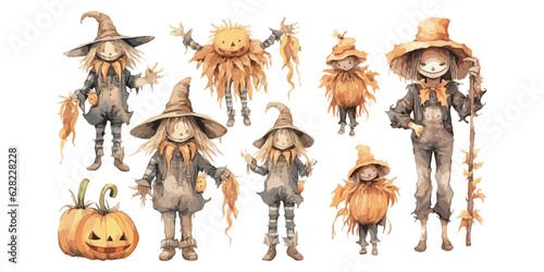 Watercolor Hallowen Scarecrow clipart for graphic resources