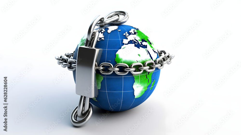 Chained Globe Model with Padlock Isolated on White Chained Globe Model with Padlock Isolated on White