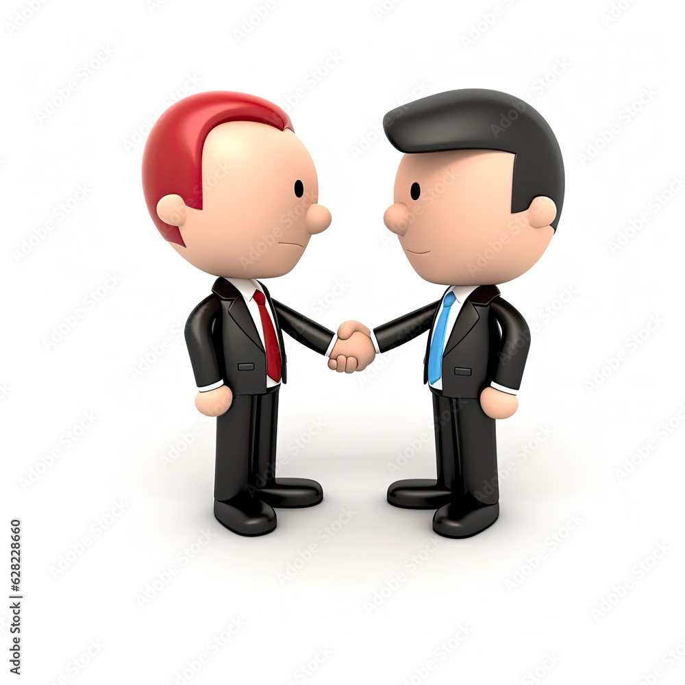 Cartoon character handshake. Business clip art isolated on white background, 3d illustration Cartoon character handshake. Business clip art isolated on white background, 3d illustration