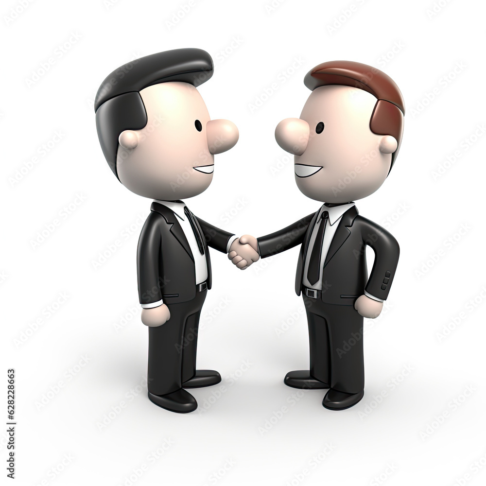 Cartoon character handshake. Business clip art isolated on white background, 3d illustration Cartoon character handshake. Business clip art isolated on white background, 3d illustration