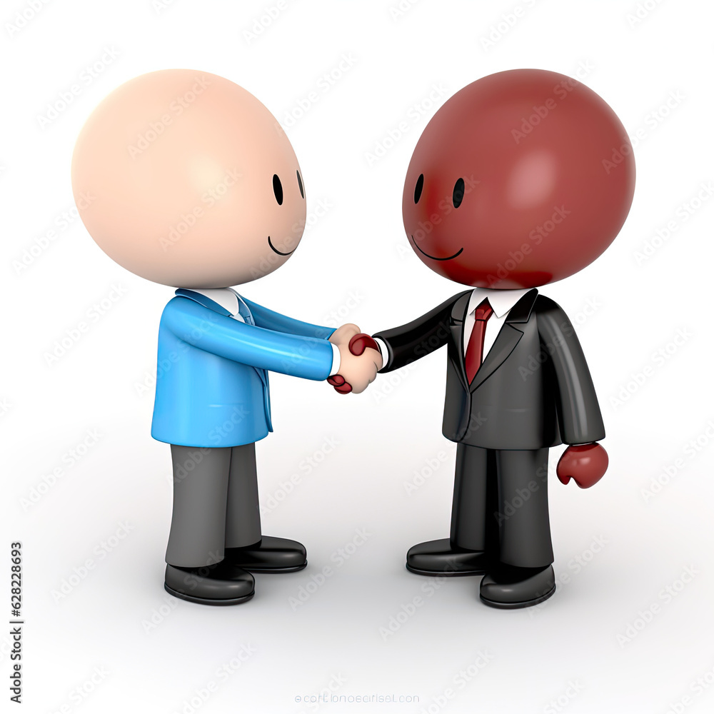 Cartoon character handshake. Business clip art isolated on white background, 3d illustration Cartoon character handshake. Business clip art isolated on white background, 3d illustration