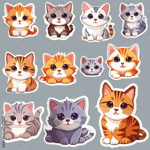 cute cat stickers vector illustration.