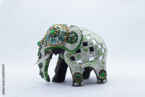 Elephant ornament on isolated white background  Fancy elephant  elephant statue  Colorful elephant toy