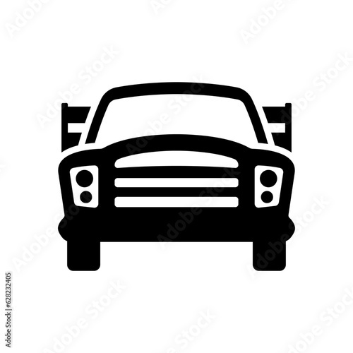 Car icon. Pickup truck. Black silhouette. Front view. Vector simple flat graphic illustration. Isolated object on a white background. Isolate.