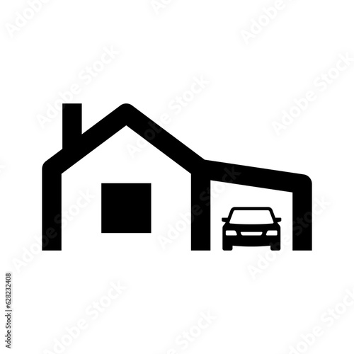 House with garage icon. Black silhouette. Front view. Vector simple flat graphic illustration. Isolated object on a white background. Isolate.