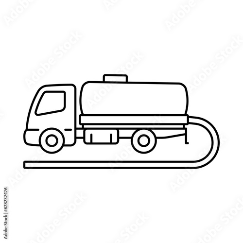 Vacuum truck icon. Black contour linear silhouette. Side view. Editable strokes. Vector simple flat graphic illustration. Isolated object on a white background. Isolate.