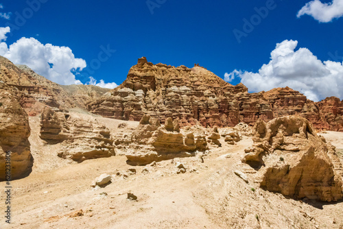 Desert Mountainous Landscape of Chosar Valley in Lo Manthang, Upper Mustang of Nepal