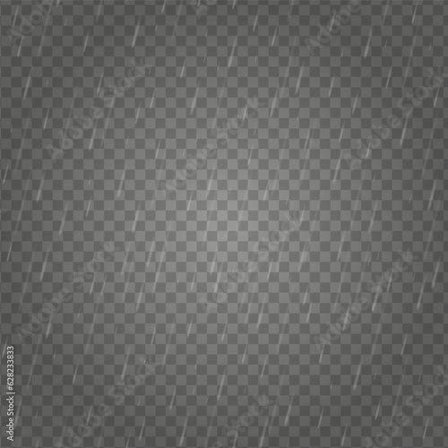 Falling raindrops isolated on black background. Realistic white cloud with rain drops, rainstorm, raincloud, rainfall or cyclone weather vector.