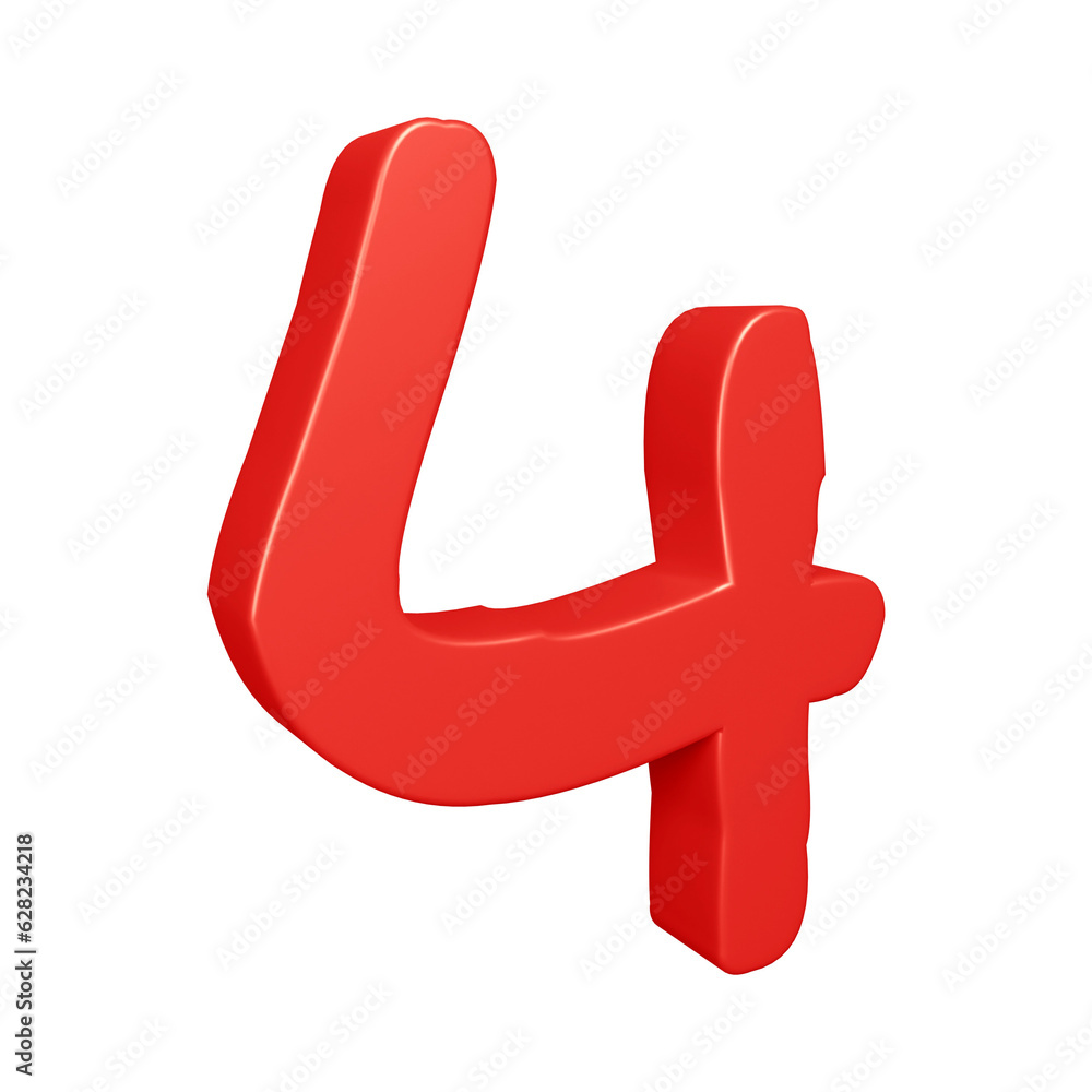 3d red number 4 design for math, business and education concept 