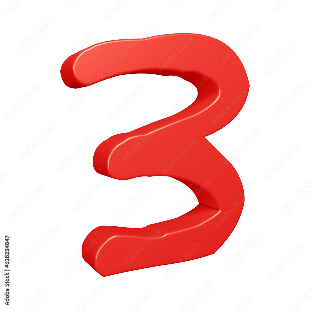 3d red number 3 design for math, business and education concept 3d red number 3 design for math, business and education concept